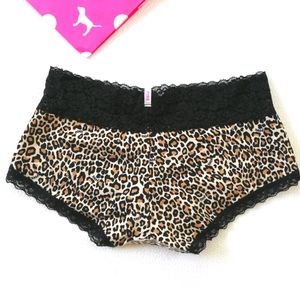 VS PINK black Lace Waist Boyshorts S Leopard Panty NWT small cheetah animal